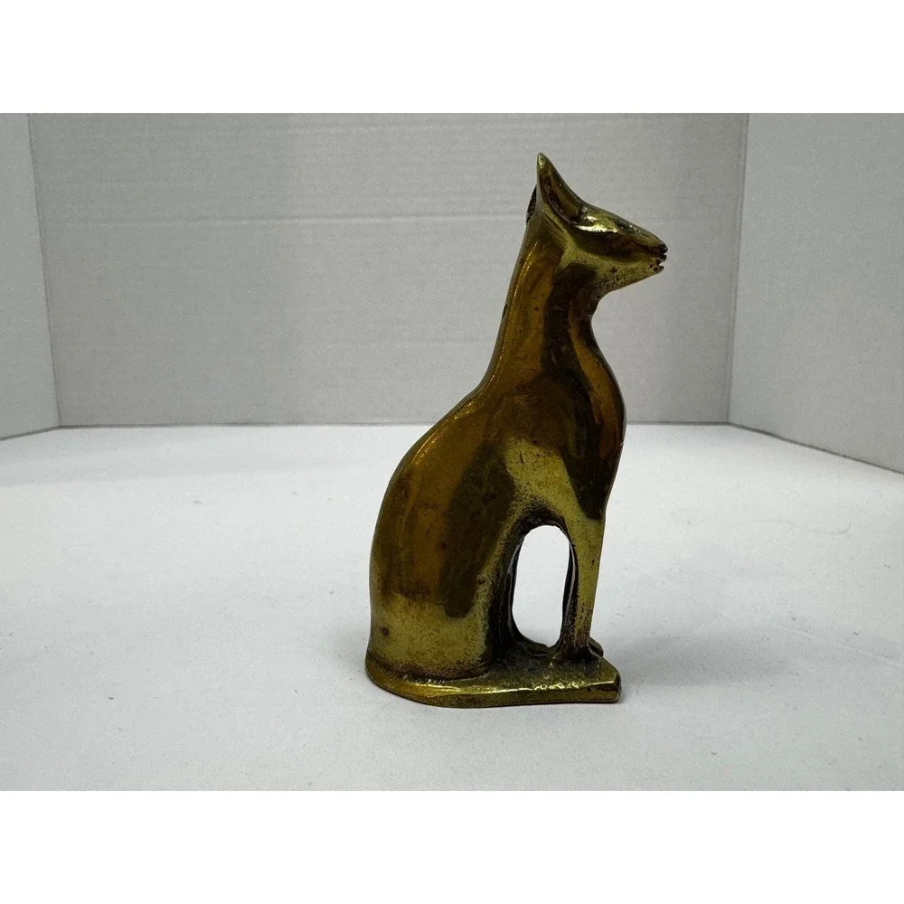 Vintage Brass Cat Figurine Mid Century Modern Egyptian Bastet Style Statue 4